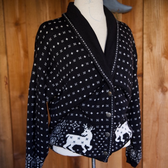 Vintage Pendleton 100% Virgin Wool Reindeer Snowflake Cardigan Sweater Woman's L - Picture 5 of 17